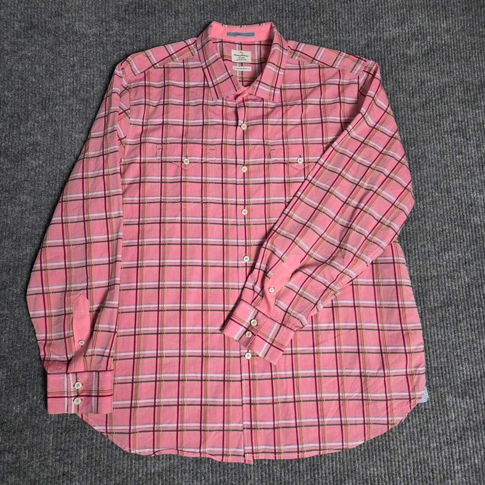Tommy Bahama Jeans Mens XLX TGT Pink Plaid Button Down Shirt Island Modern‎ Fit